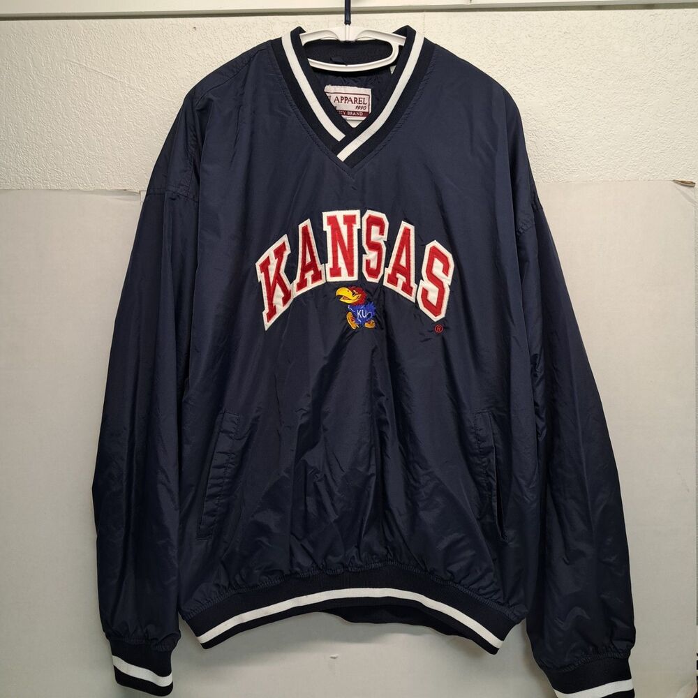 Kansas Jayhawks Blue Windbreaker Pullover NCAA 90s Men's 2XL
